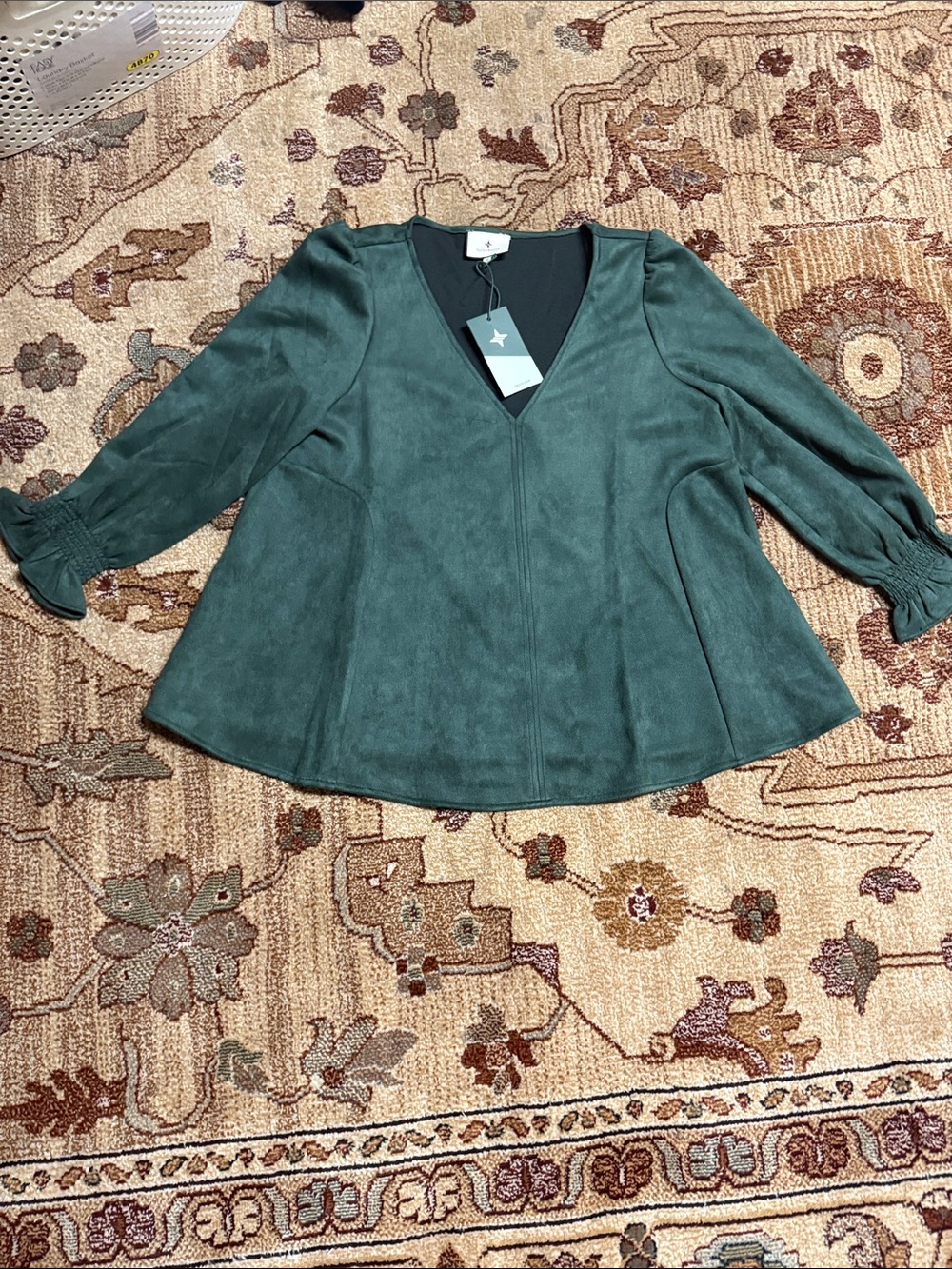 NWT Tuckernuck Easton Melachite Suede Blouse, Green, Size medium